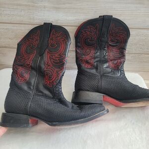 Matte Black Python Square Toe Alfa Biker Western Rodeo Statement Boots Men 10.5